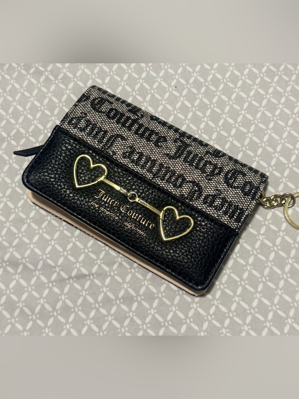 Juicy Couture Black Pebbled Leather & Gray Logo Heart Bar Wallet
